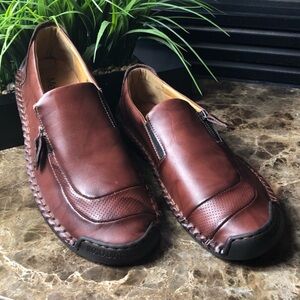Menico Brown Leather Side Zipper Casual Work Dressy Padded Loafers Shoes Size 10